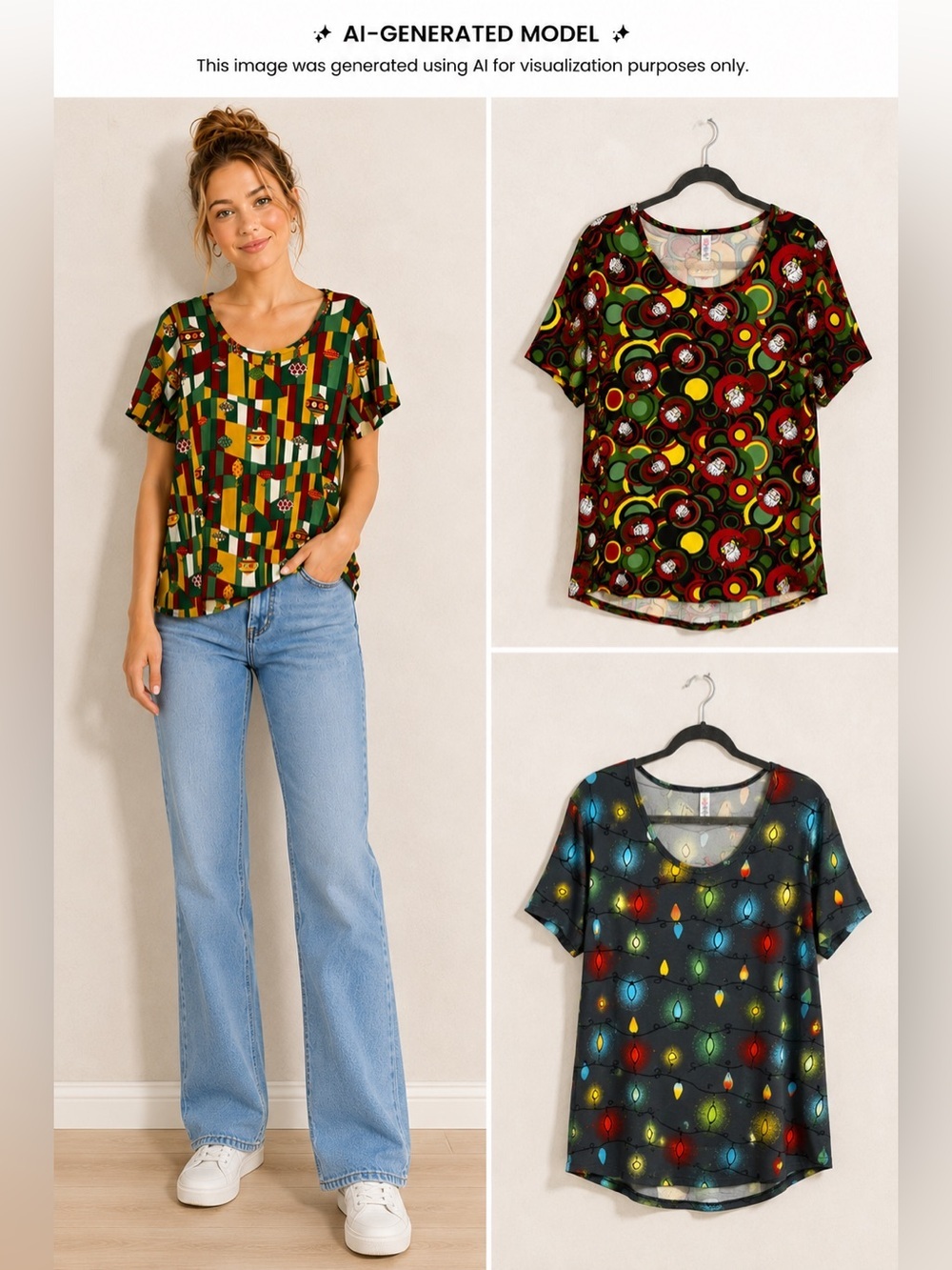 LulaRoe Three (3) Shorty Sleeve Christmas Shirts Scoop neck Separate Pictures